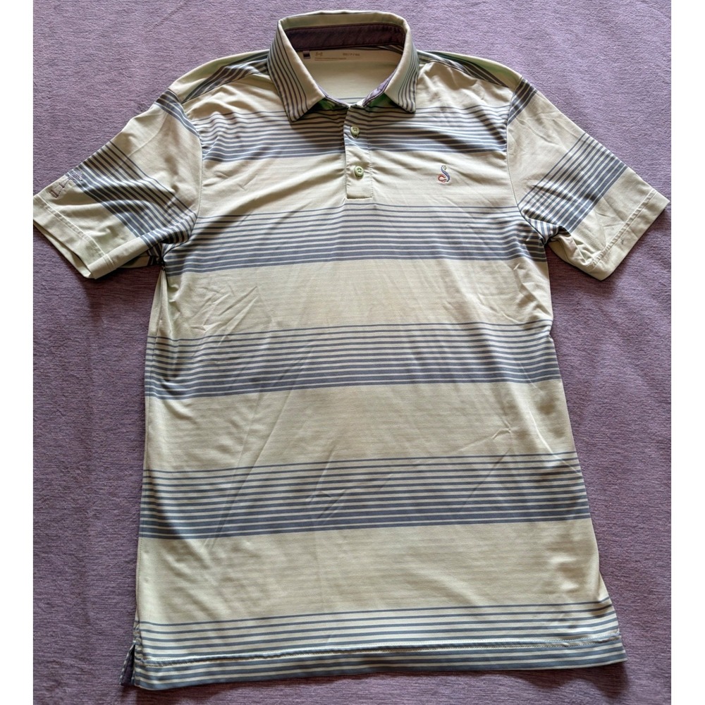 Under Armour HeatGear Mens Polo Shirt Lime Green Purple Striped Size Medium